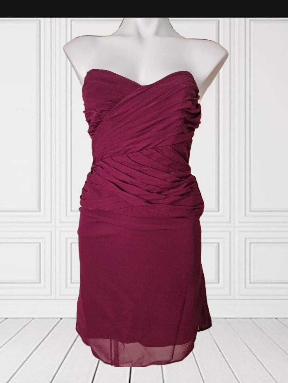 Alfred Angelo Strapless Ruched Burgundy Cocktail Dress Size 3